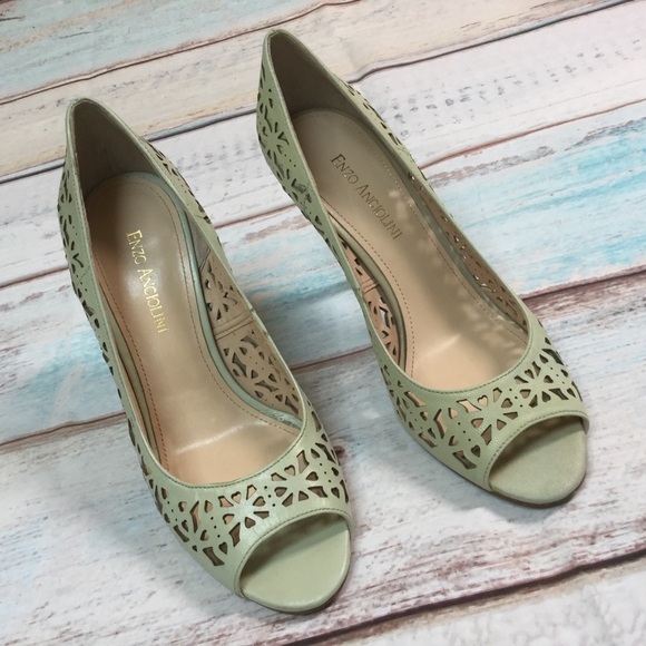 Enzo Angiolini Megastar Mid Heel Pumps Mint Green Lazer Cut Size 7.5 M - Picture 5 of 11